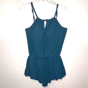 Aqua Green Women's Teal High Neck Swim Romper Pockets One Piece Swimsuit‎ small